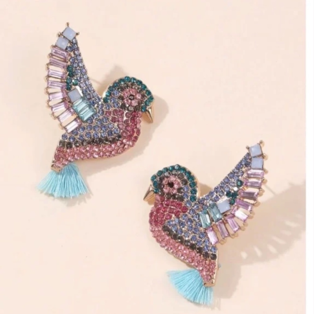 ❤️❤️ FREE Bird Rhinestone Boho Peasant Animal Fly Vaca Vacation Chic Earrings